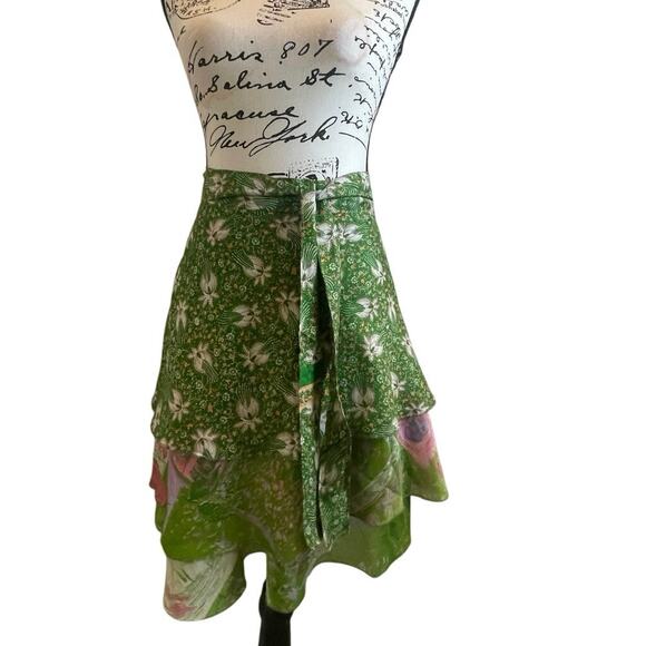 EARTHBOUND TRADING Co. WRAP SKIRT GREEN FLORAL SILK ONE SIZE FIT MOST FAIRY CORE - Picture 13 of 16